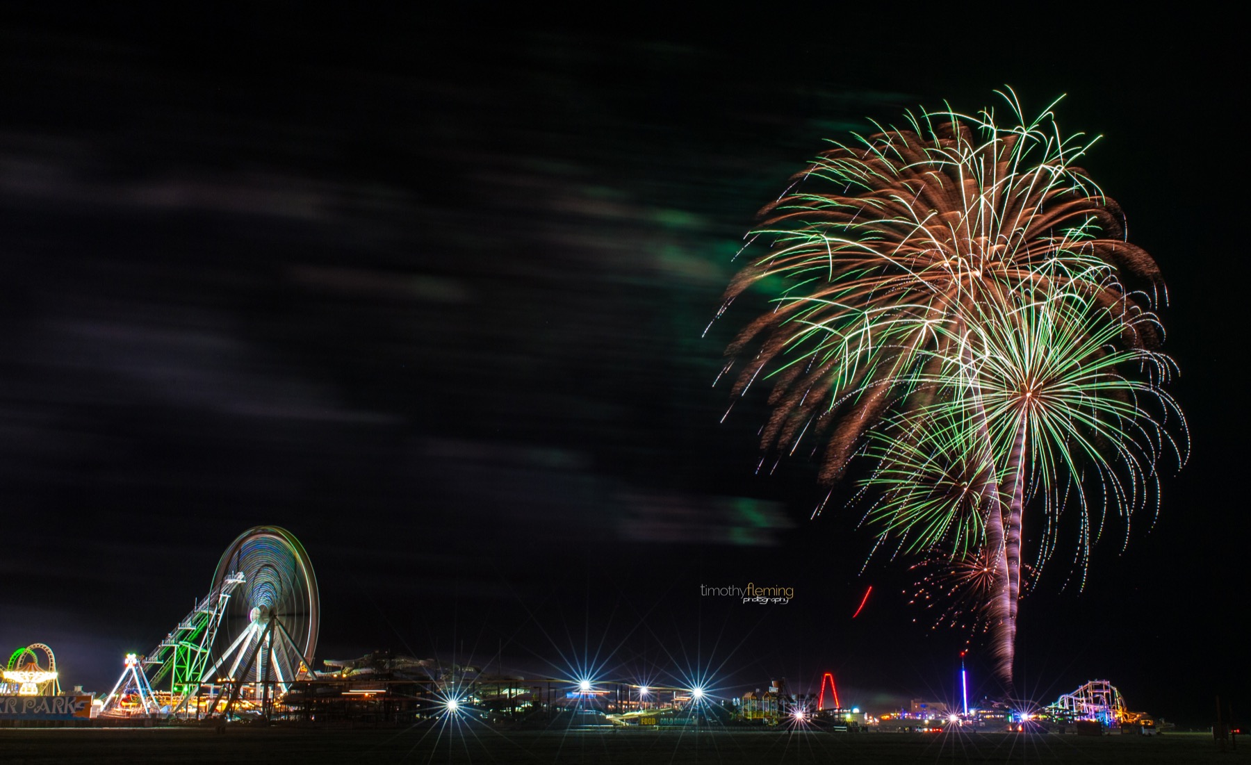 Wildwood boardwalk fireworks at night